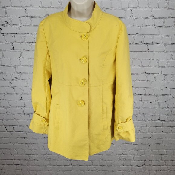 Talbots Yellow 100% Cotton Buttoned Pleated Back Pockets Lined Jacket Size 14 - Picture 1 of 16